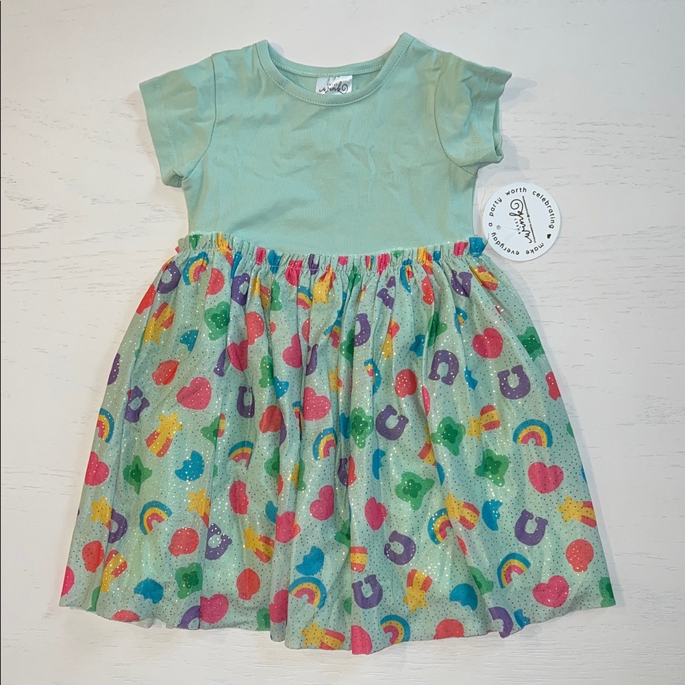 Sweet Wink Lucy Charms Mint Green Kids Dress Rainbow 2T